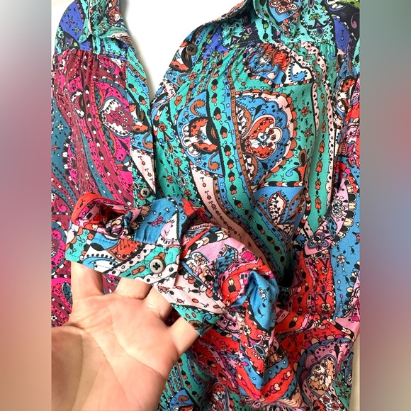 New Anthro MAEVE The Paz Blouse Patchwork Paisley Shirt Top Colorful Floral Pink - Picture 8 of 16